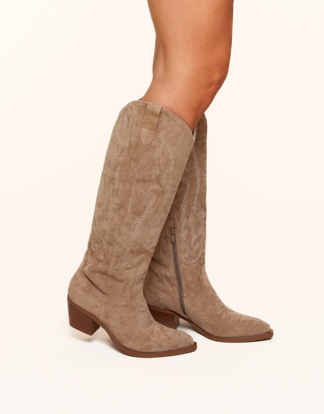 Beige High Suede Detailed Cowboy - Boots