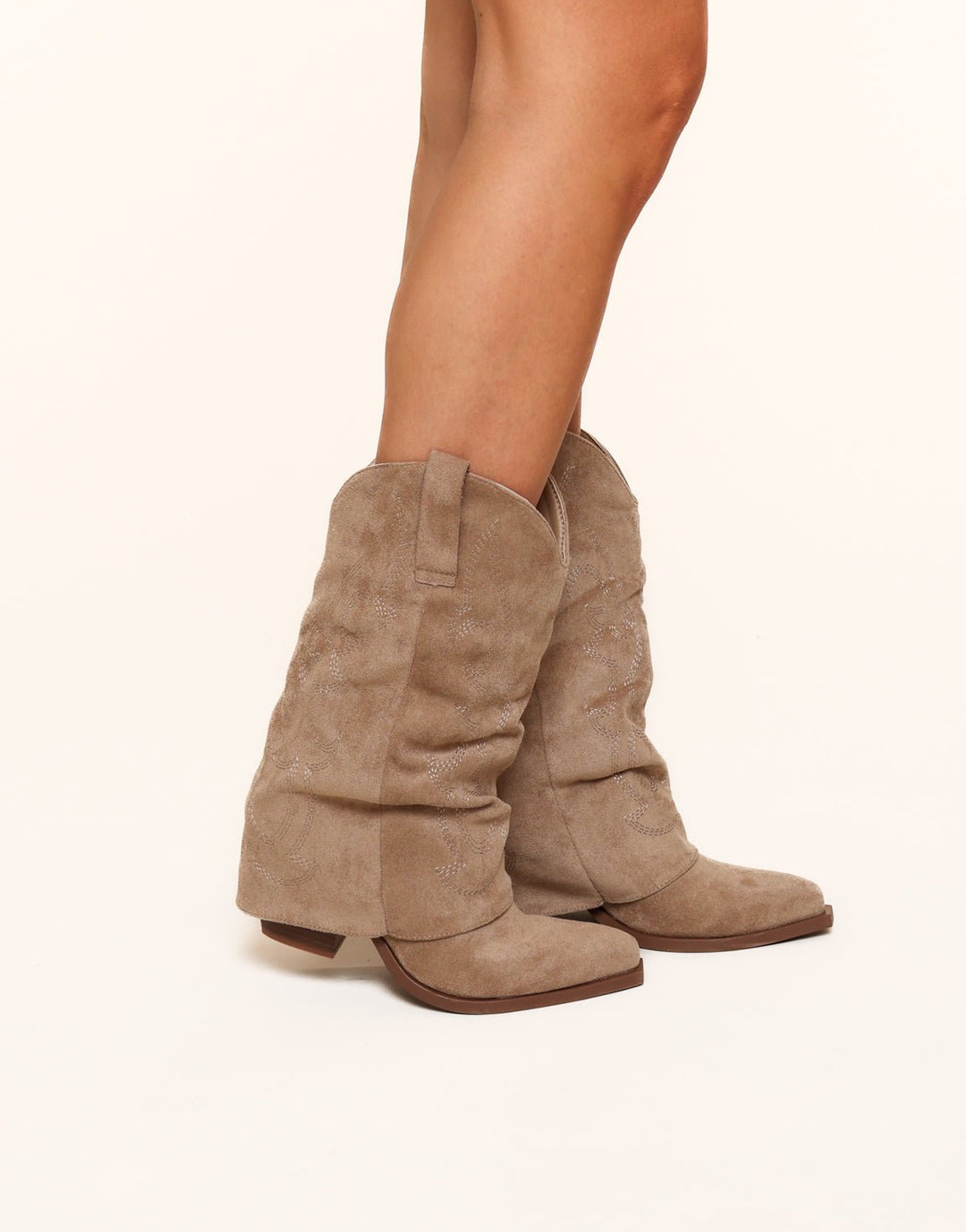 Beige Suede Overlap - Boots