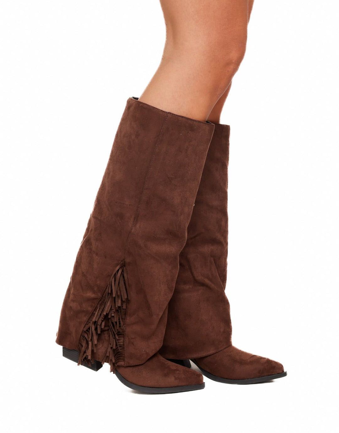 Brown Suede Overlap Detail - Boots