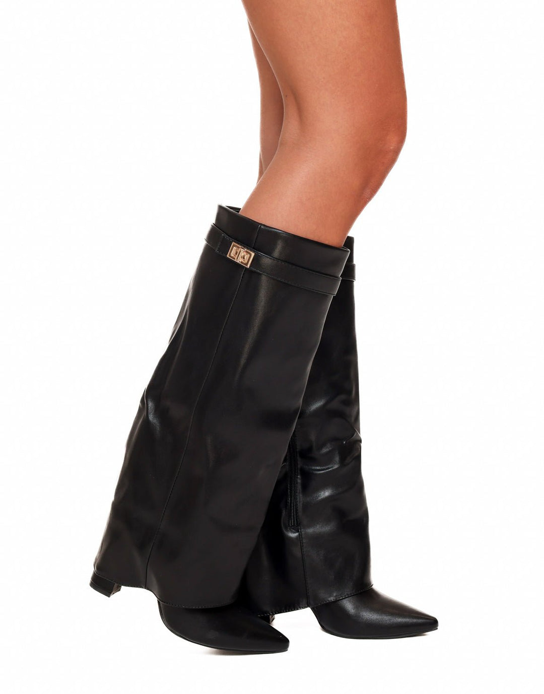 Black High Overlap Heel - Boots