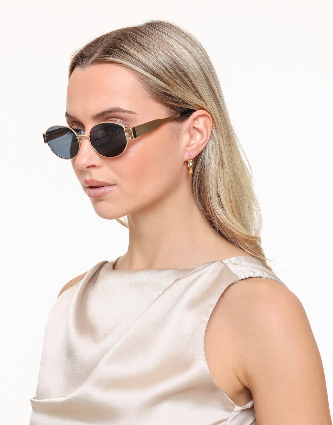 Black Oval Gold Frame - Sunglasses