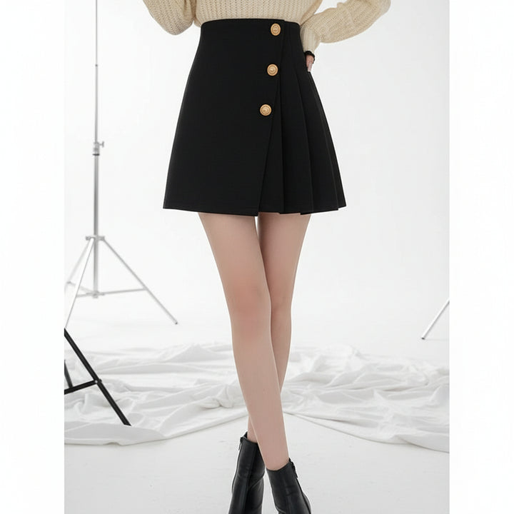 Pleated Wrap Mini Skirt