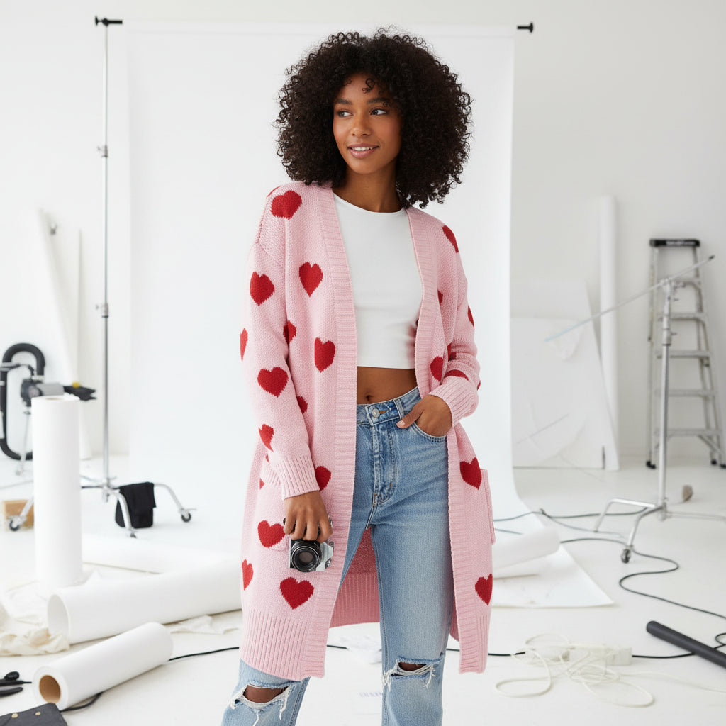 Amour Hearts Long Knit Cardigan