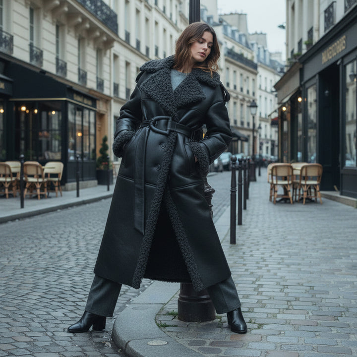 Shearling Belted Trench Coat