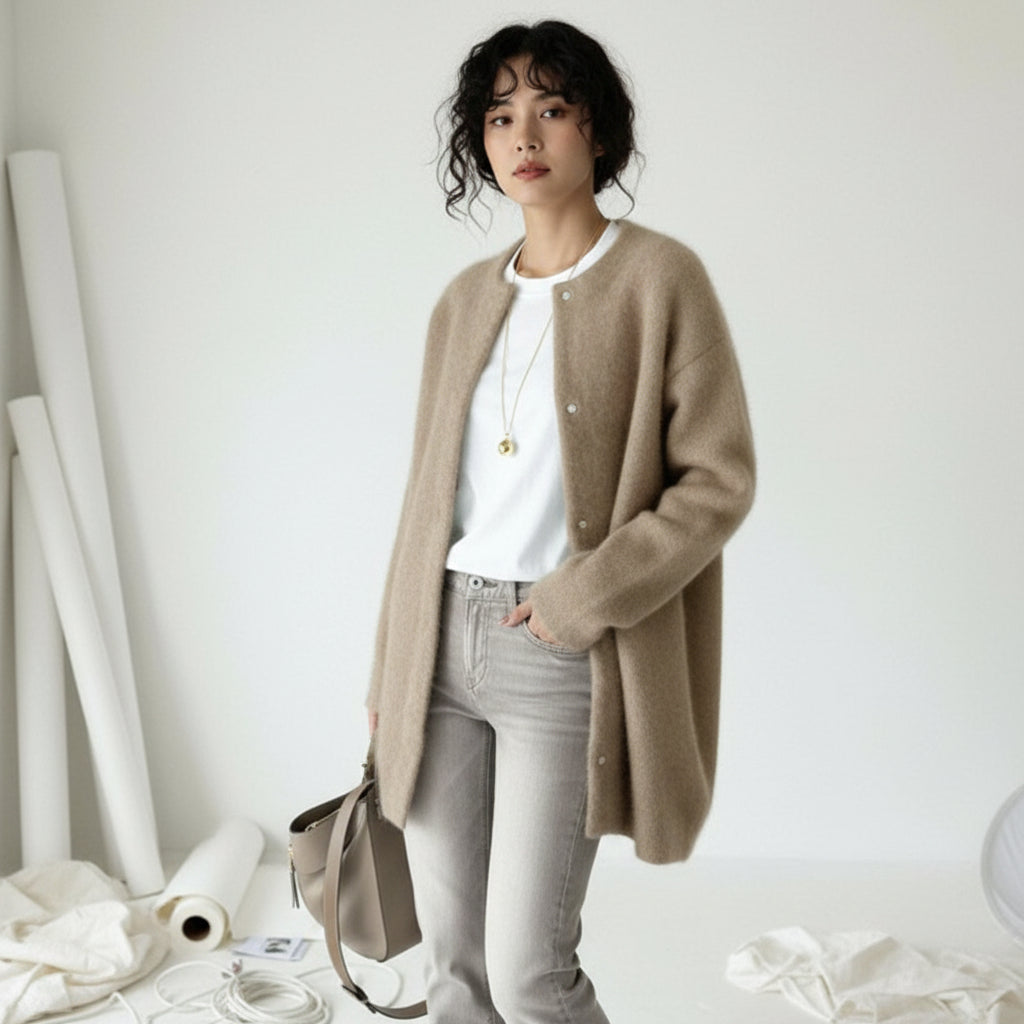 Brushed Wool Snap Cardigan