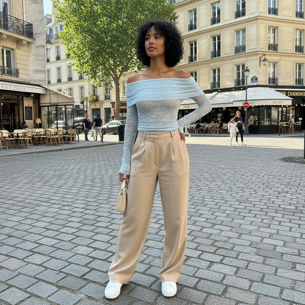 Off shoulder lace top - blue