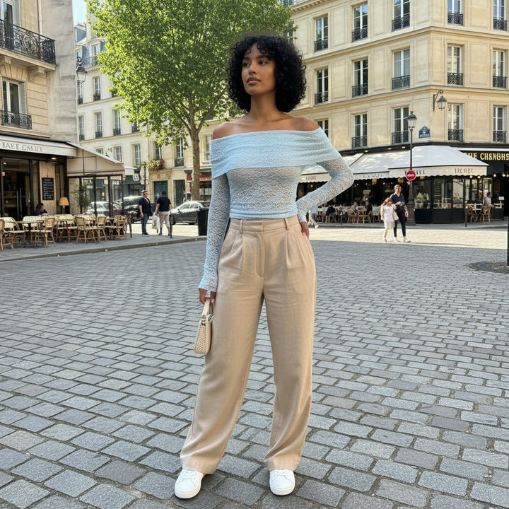 Off shoulder lace top - blue