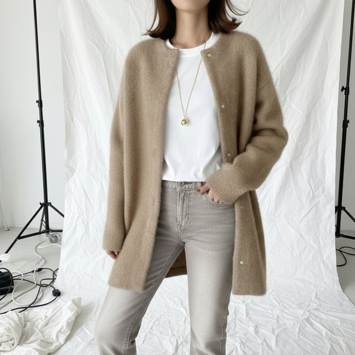 Brushed Wool Snap Cardigan