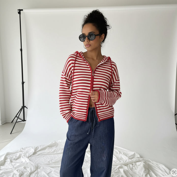 Coastal Stripe Zip Knit Hoodie