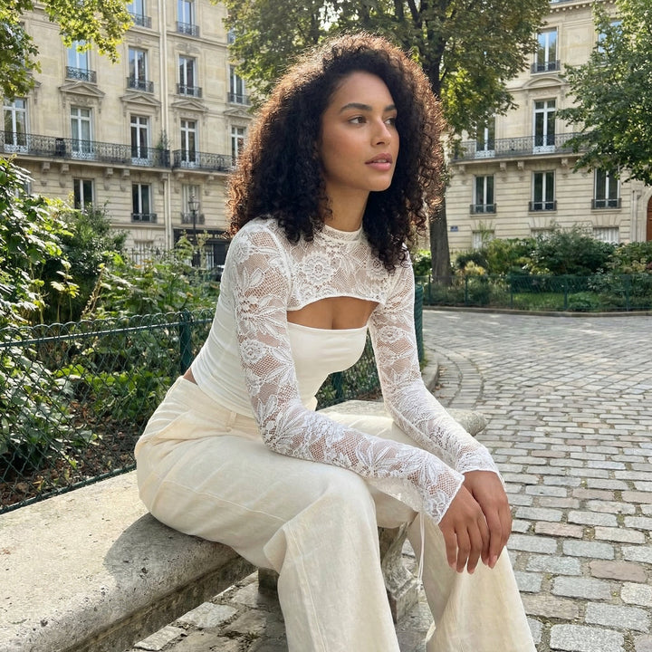 Long Sleeve Lace Top - white