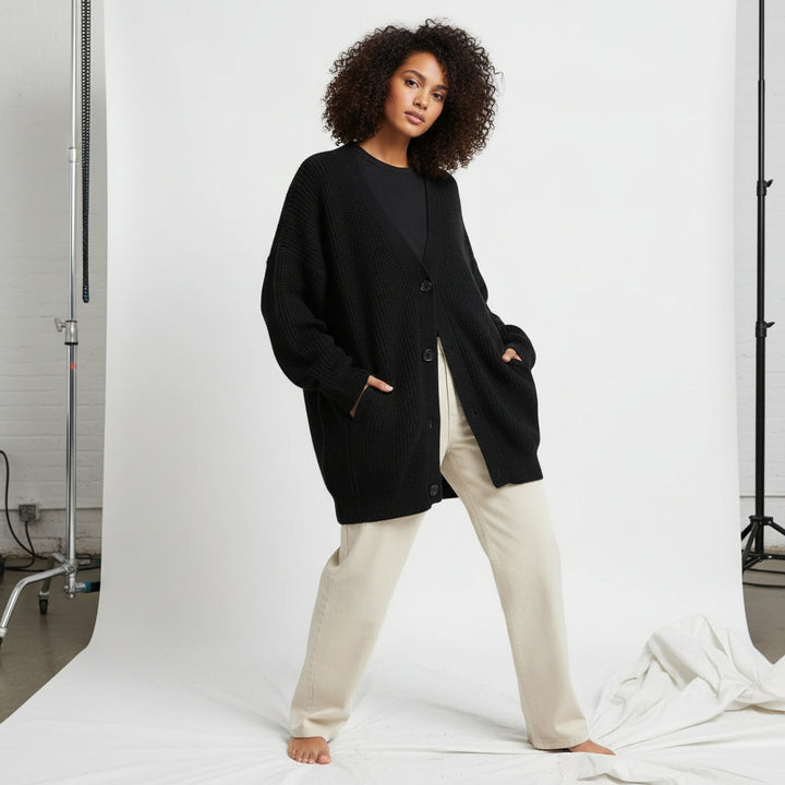 Ribbed Slouch Button Cardigan