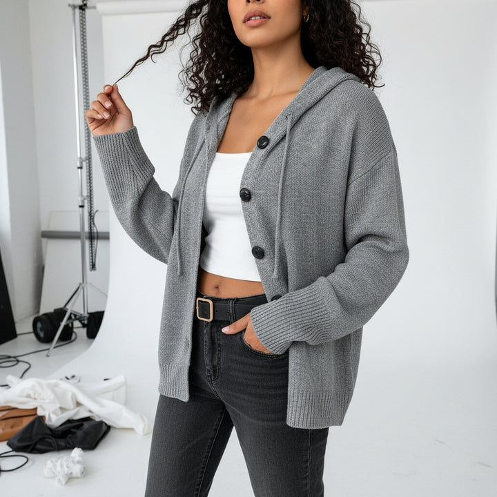 Hooded Knit Button Cardigan