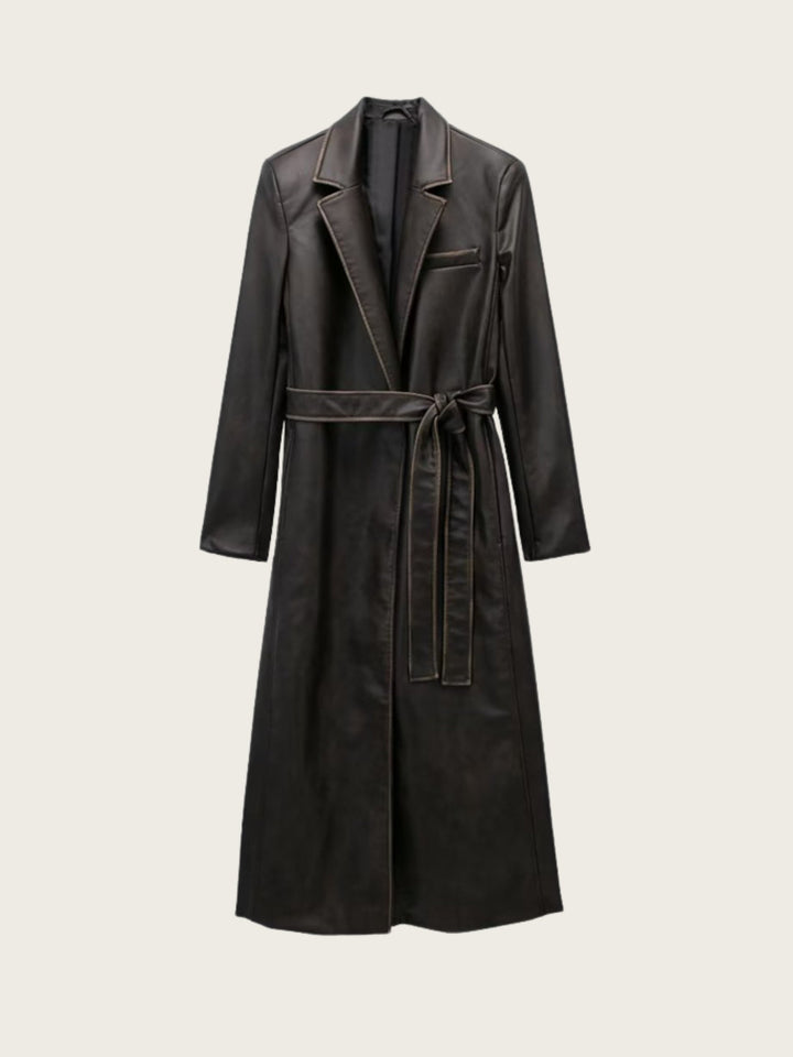 Marcelline Belted Leather Trench