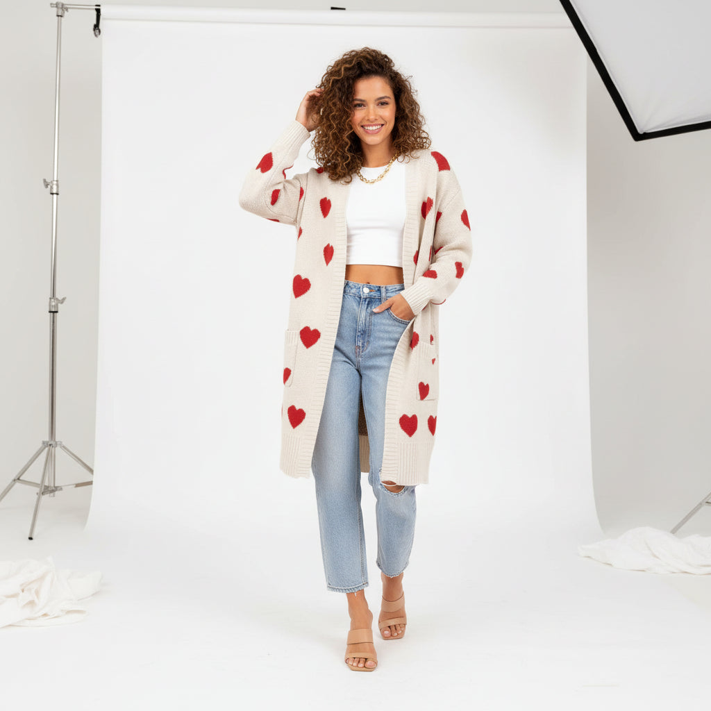 Amour Hearts Long Knit Cardigan