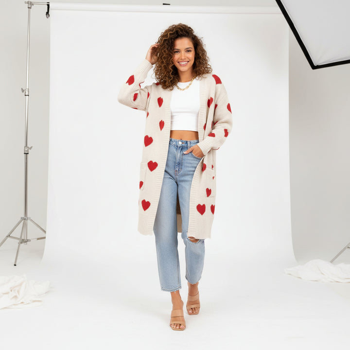 Amour Hearts Long Knit Cardigan