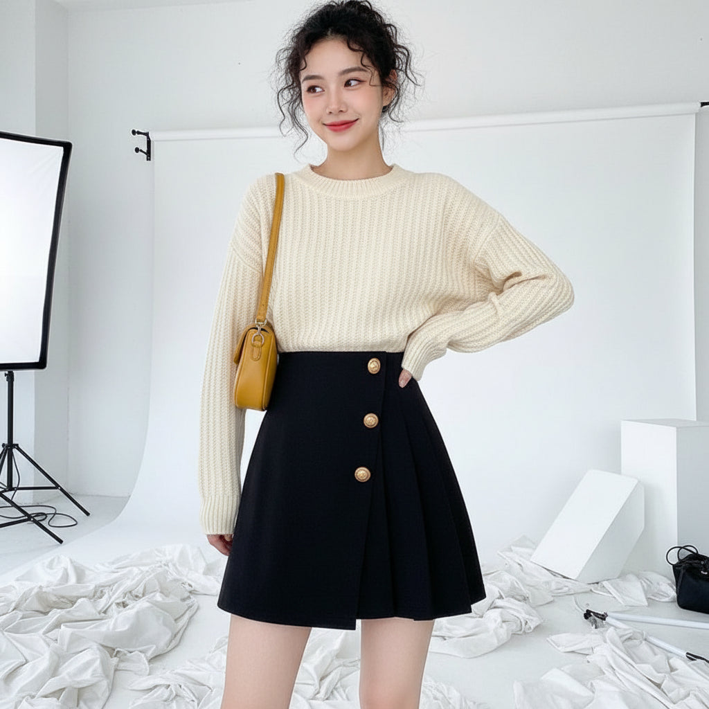 Pleated Wrap Mini Skirt