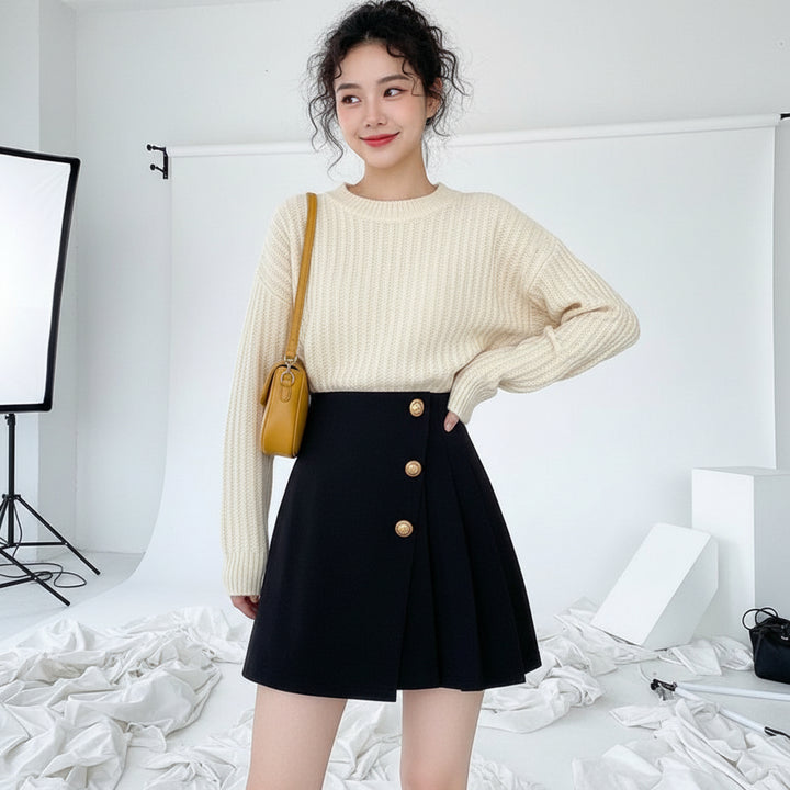 Pleated Wrap Mini Skirt