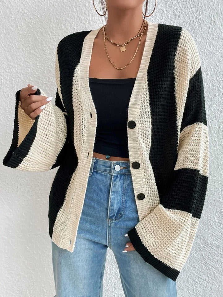 Bold Lines Waffle Knit Cardigan