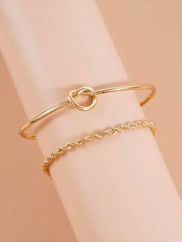 Knot Detail Twist Bracelet Set Silver Tone Daily Wear