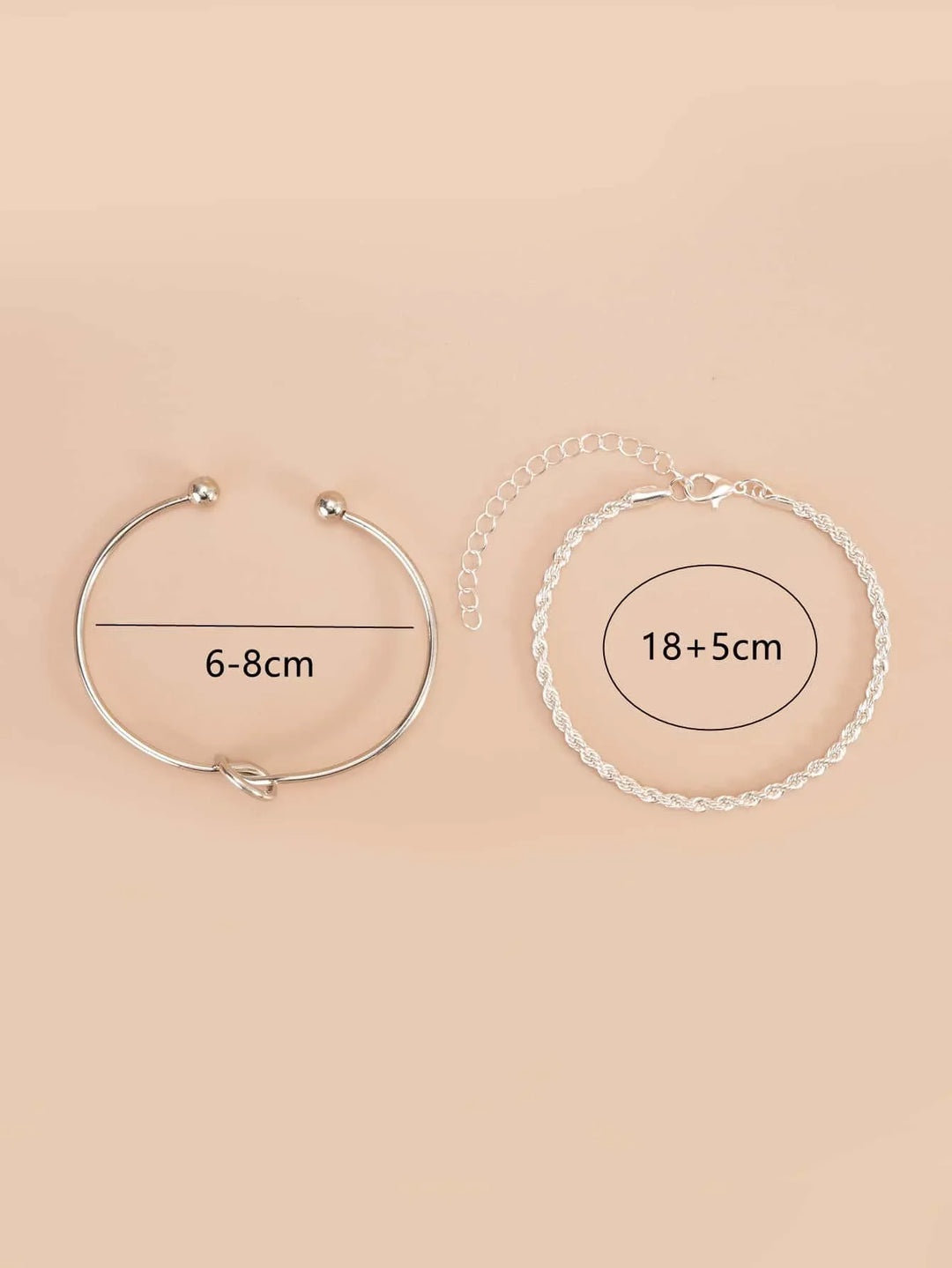 Knot Detail Twist Bracelet Set Silver Tone Daily Wear