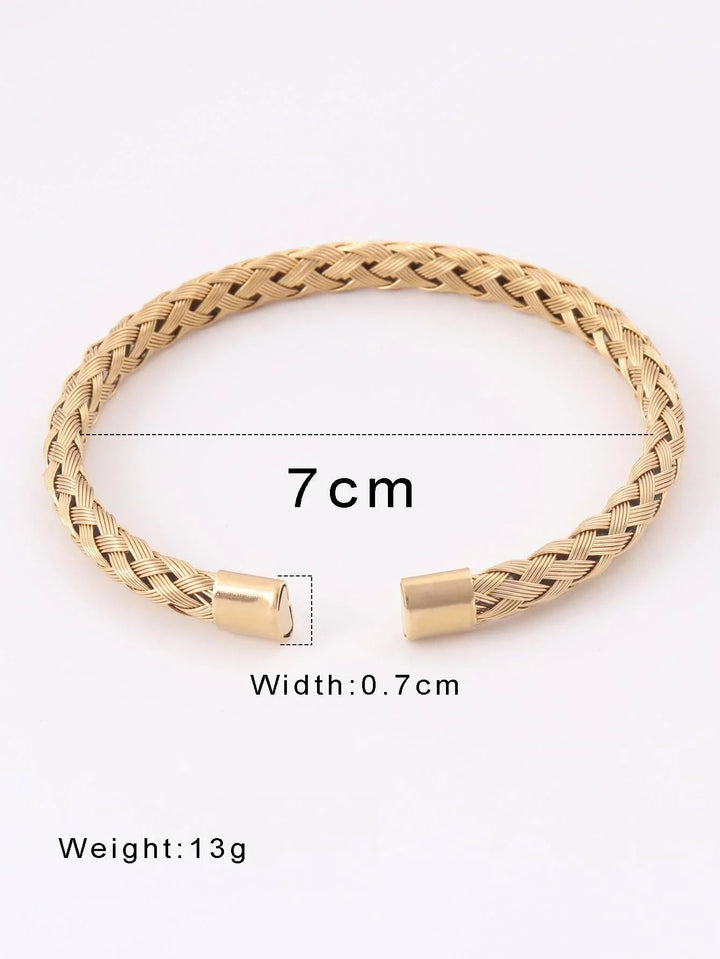Yellow Gold Braided Stainless Steel Cuff Bracelet Gleam