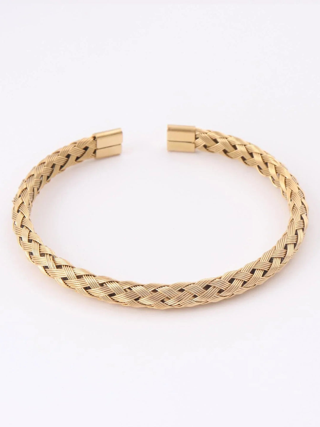 Yellow Gold Braided Stainless Steel Cuff Bracelet Gleam