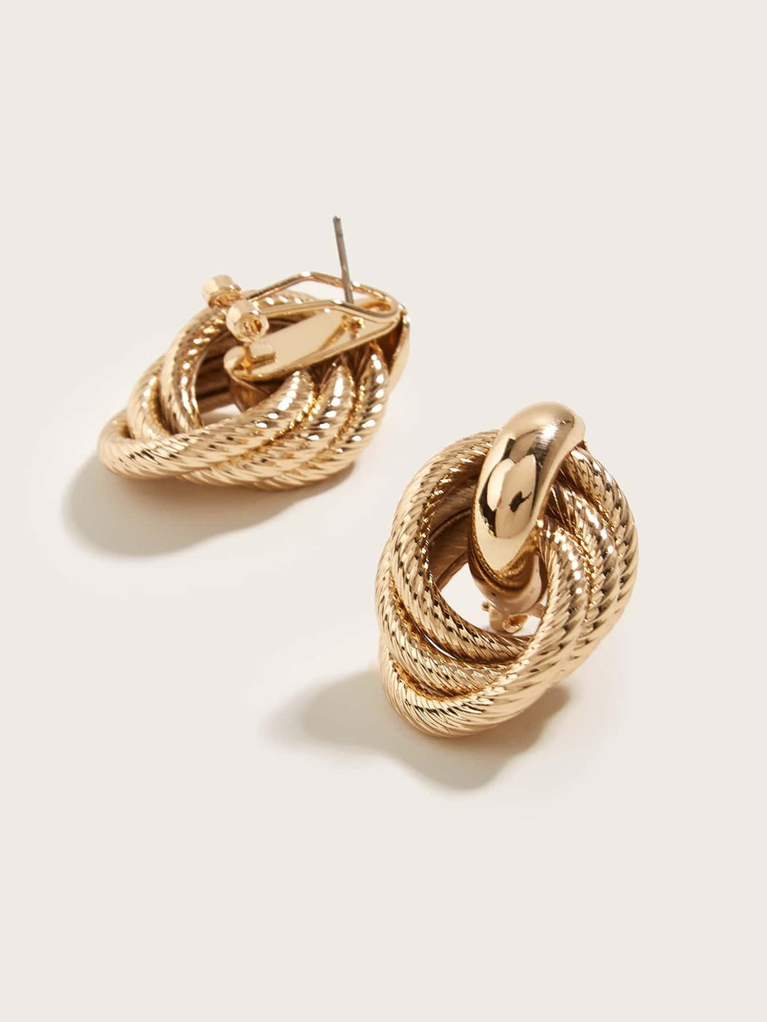 Geometric Gold Twist Clip On Earrings Two Layer Shine