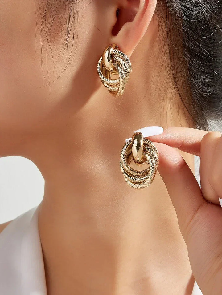 Geometric Gold Twist Clip On Earrings Two Layer Shine