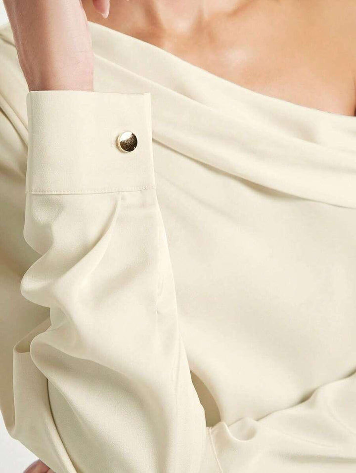 Elegant Satin Blouse With Draped Ruched Silhouette