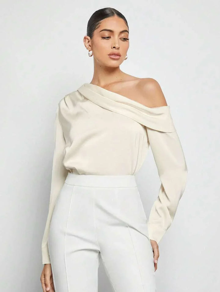 Elegant Satin Blouse With Draped Ruched Silhouette