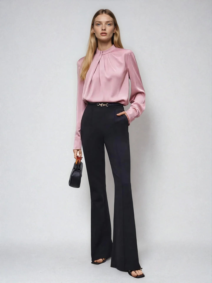 Asymmetric Ruched Stand Collar Top Versatile Office Wear