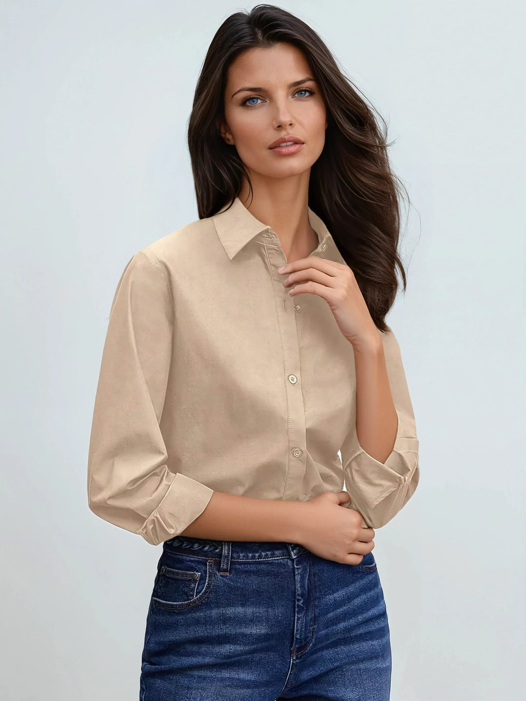 Cotton Button Front Shirt With Classic Collar Regular Fit