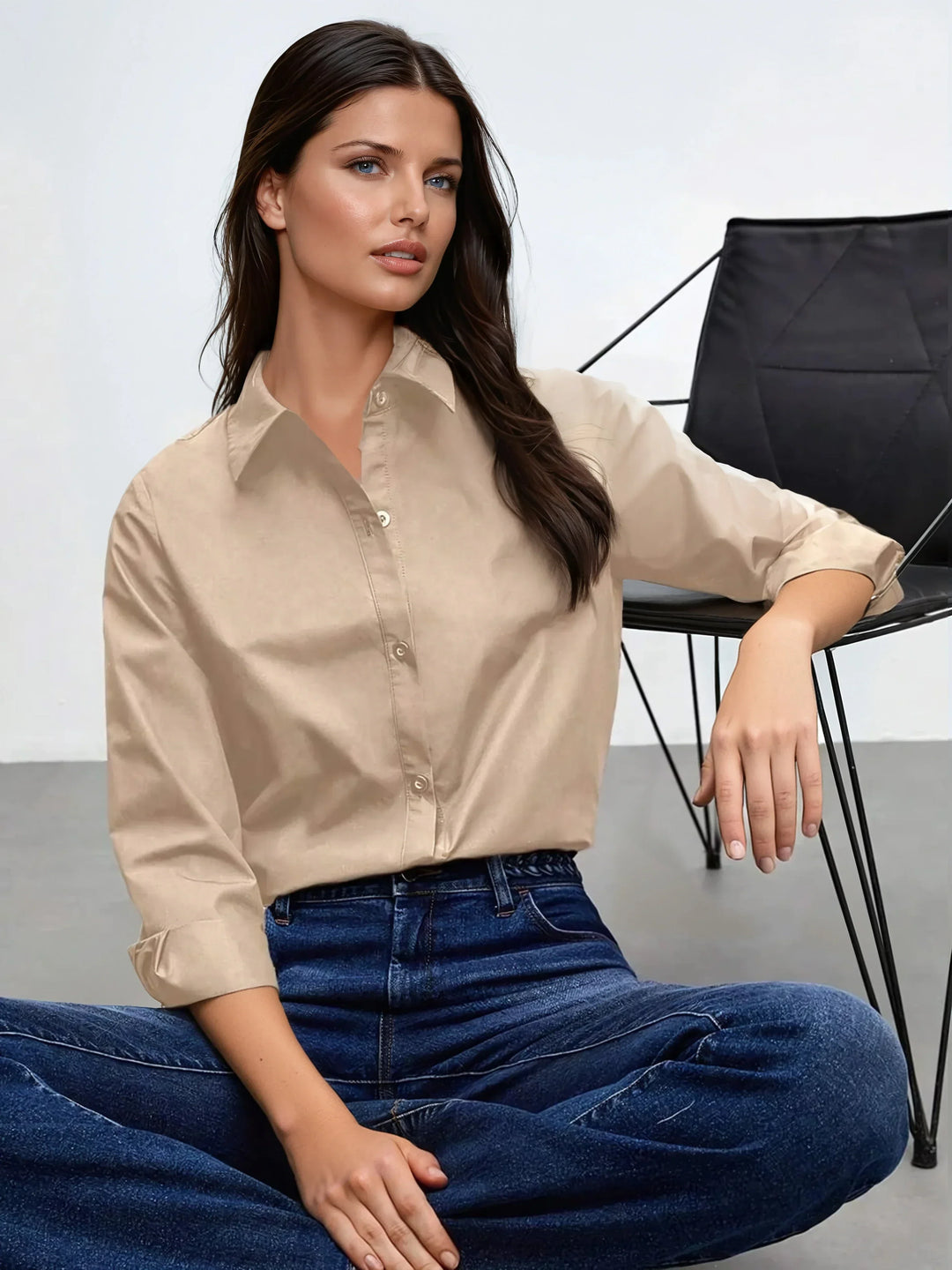 Cotton Button Front Shirt With Classic Collar Regular Fit