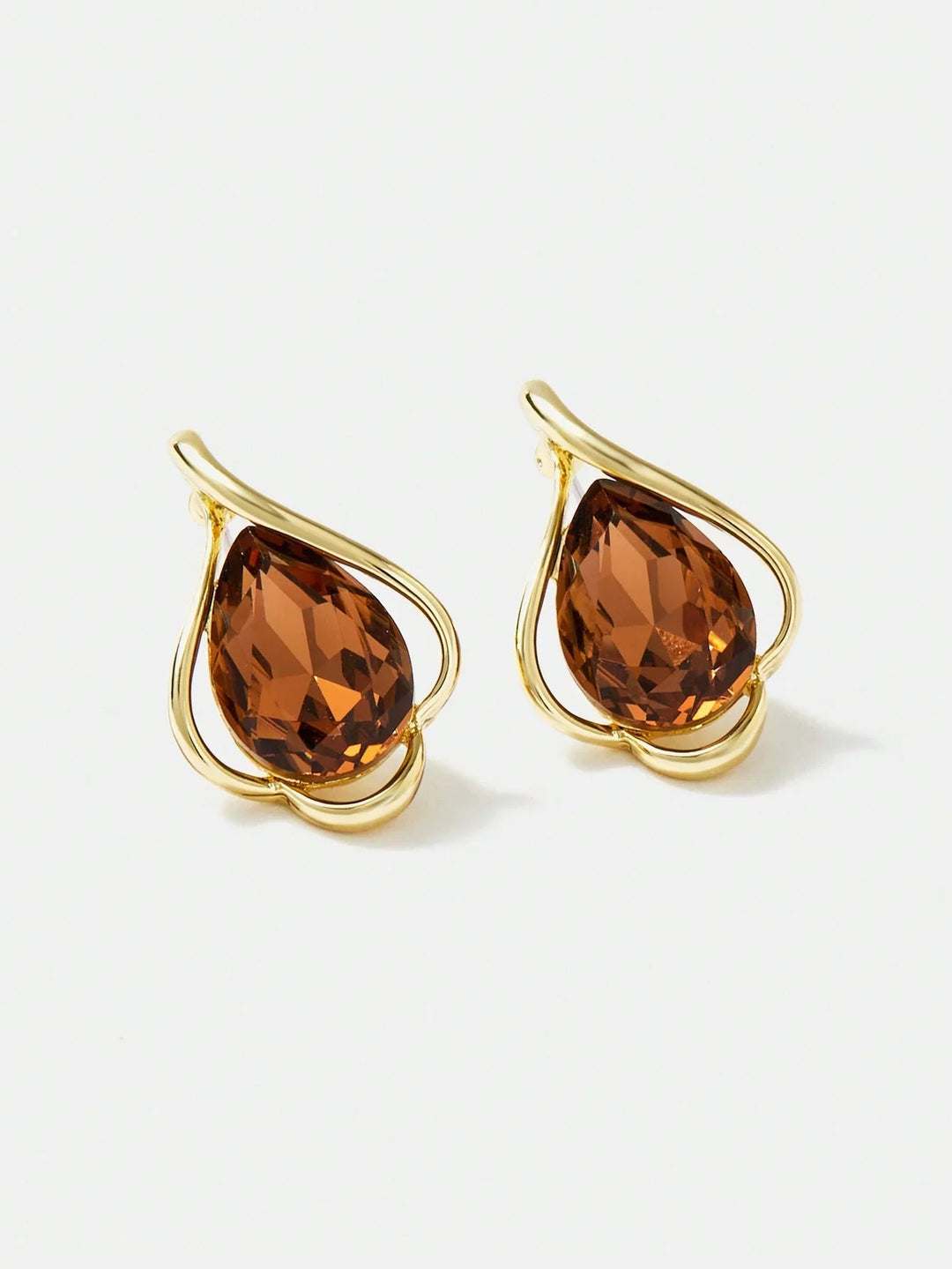 Cubic Zirconia Earrings Necklace Set Champagne Copper Shine