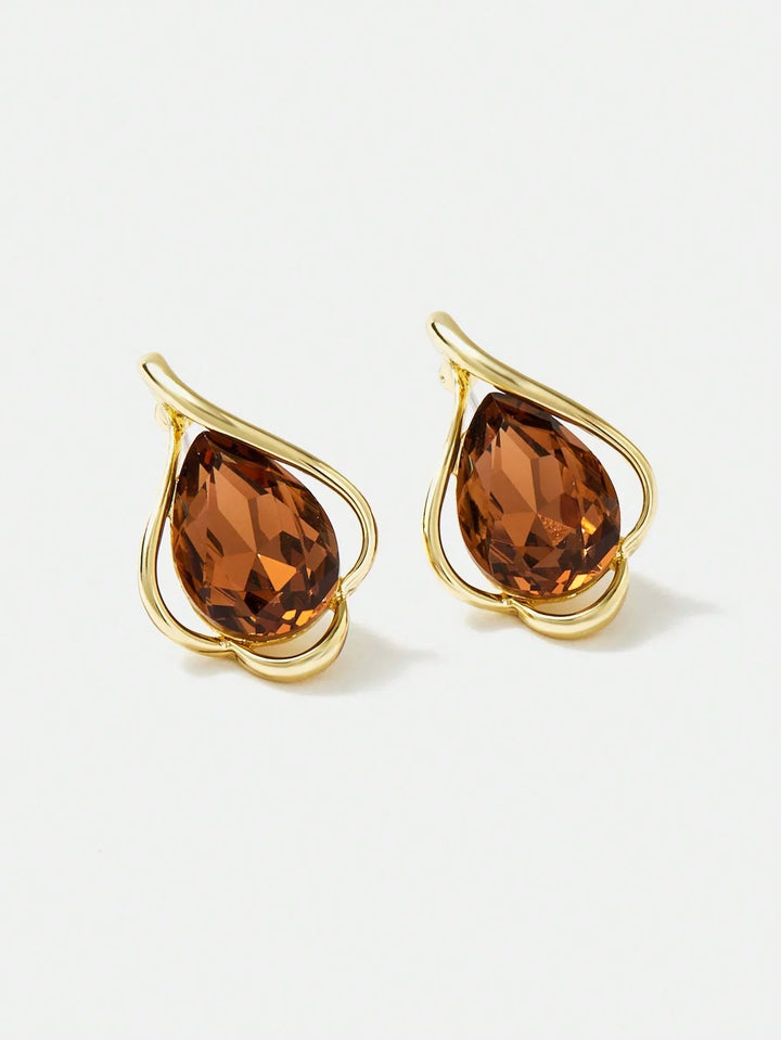 Cubic Zirconia Earrings Necklace Set Champagne Copper Shine