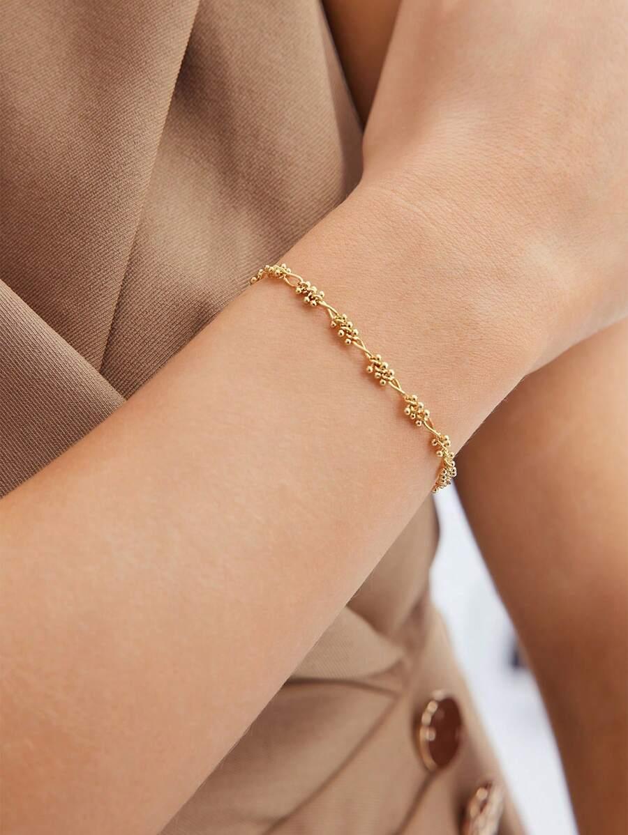 Chic Silver Plated Beaded Chain Bracelet With Rhinestones