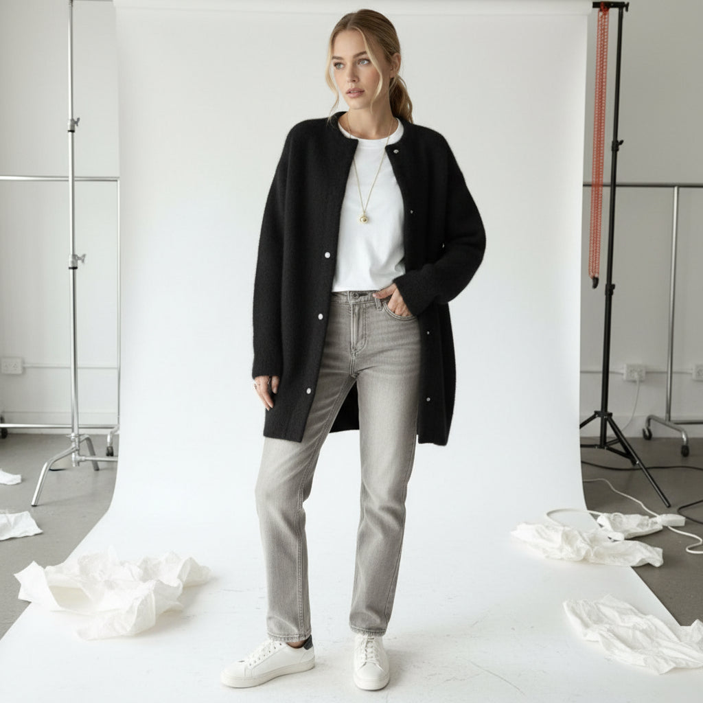 Brushed Wool Snap Cardigan