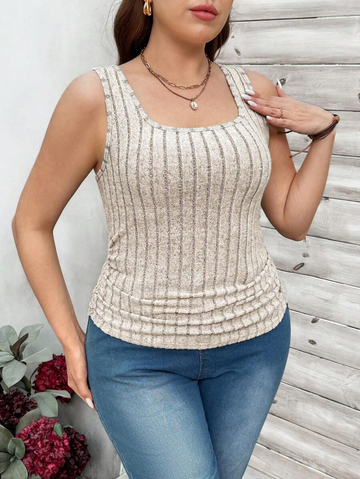 Plus Size Apricot Square Neck Ribbed Tank Top Comfort