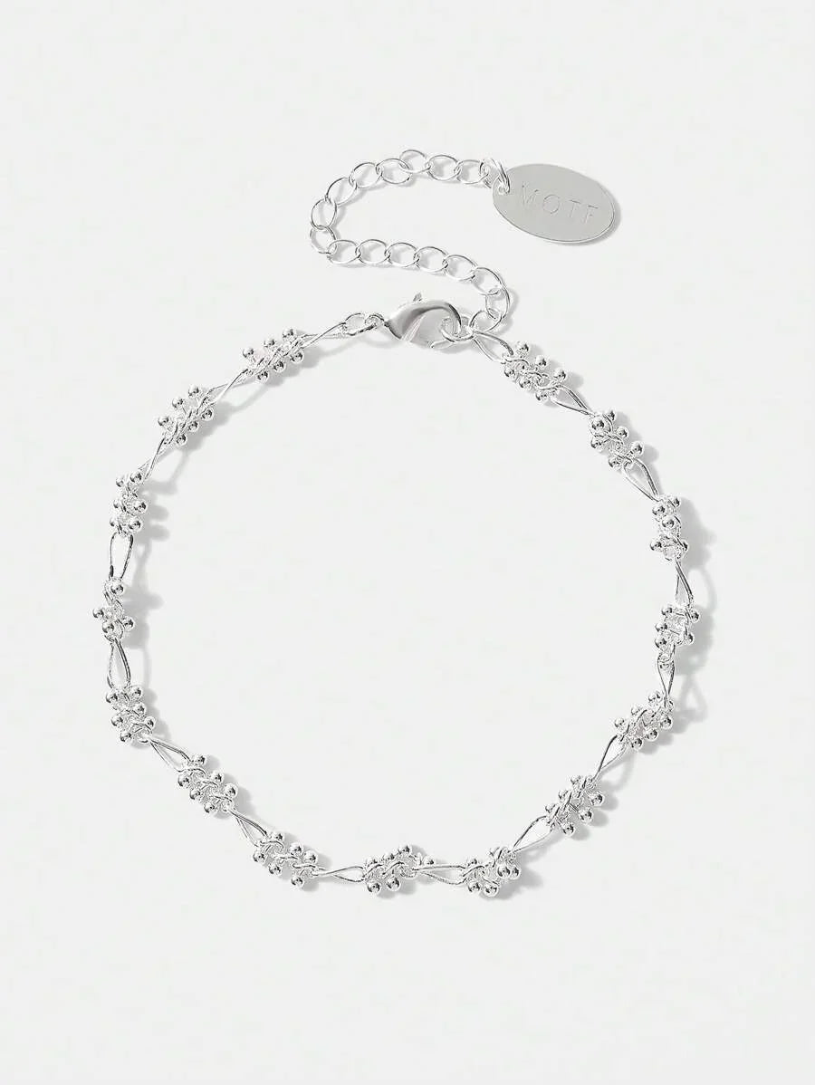 Chic Silver Plated Beaded Chain Bracelet With Rhinestones