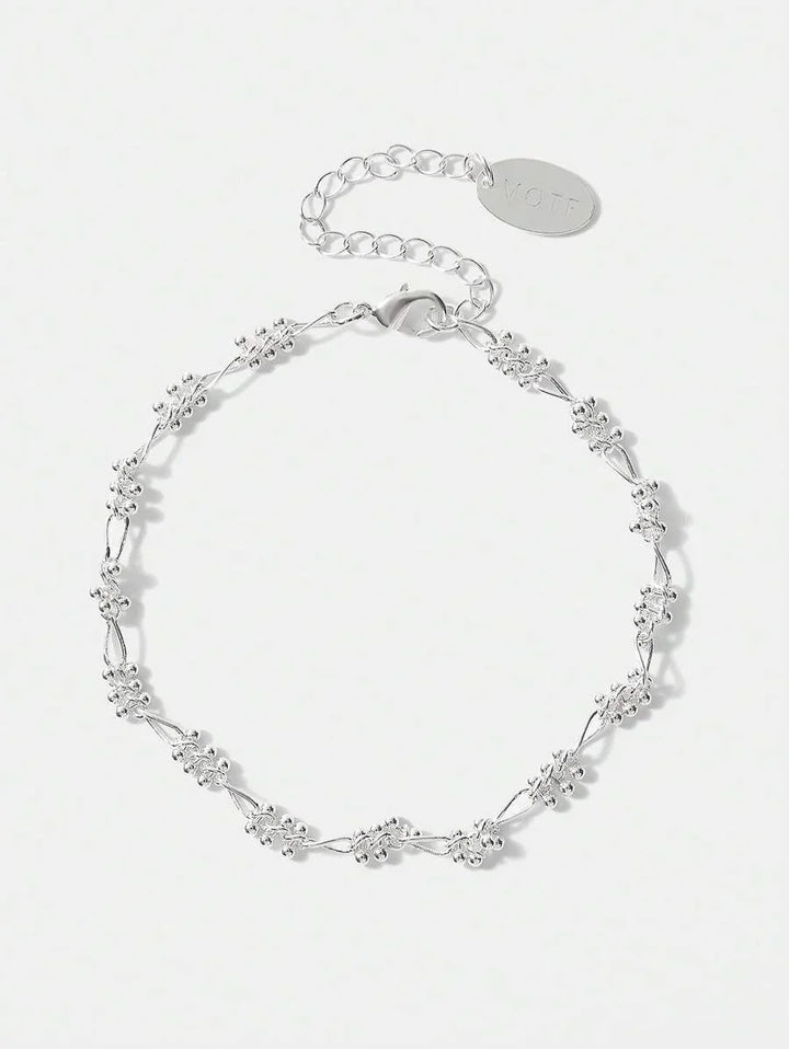 Chic Silver Plated Beaded Chain Bracelet With Rhinestones