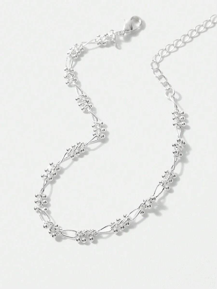 Chic Silver Plated Beaded Chain Bracelet With Rhinestones