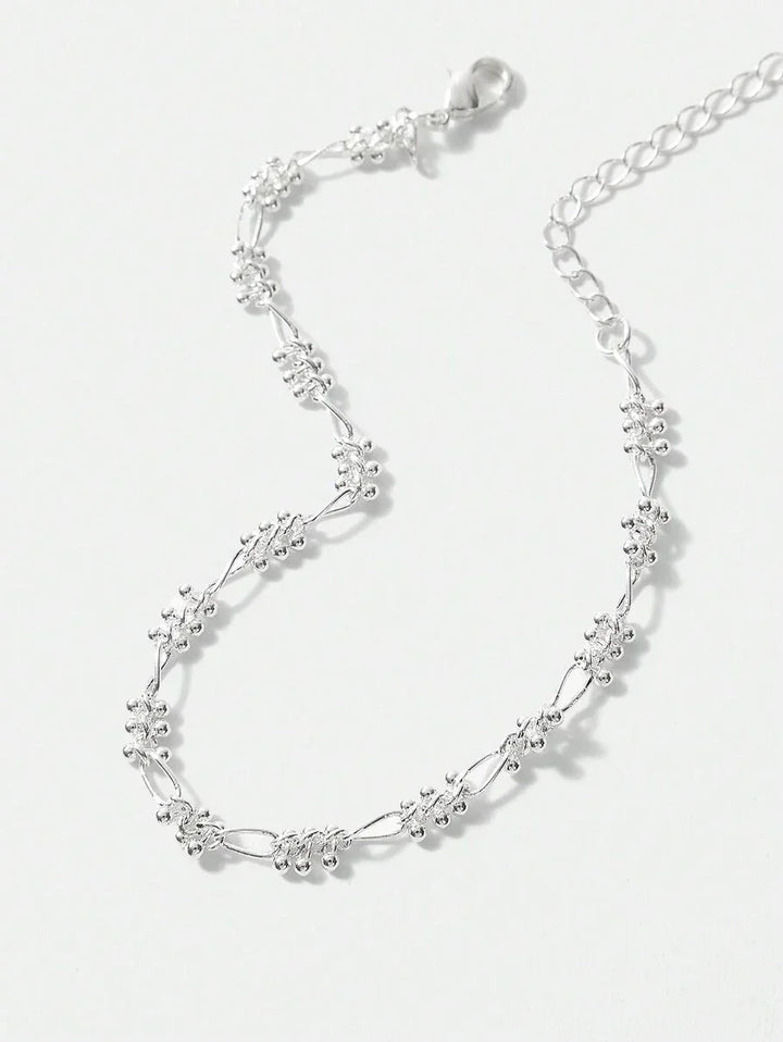 Chic Silver Plated Beaded Chain Bracelet With Rhinestones