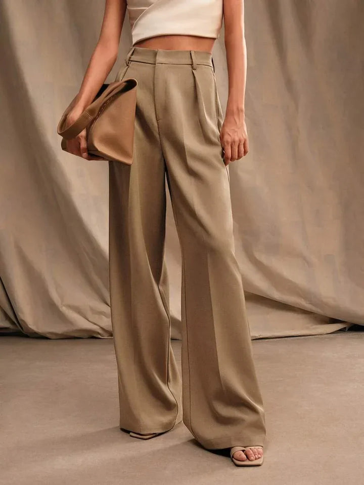 High Waist Wide Leg Trousers With Pleats And Zipper