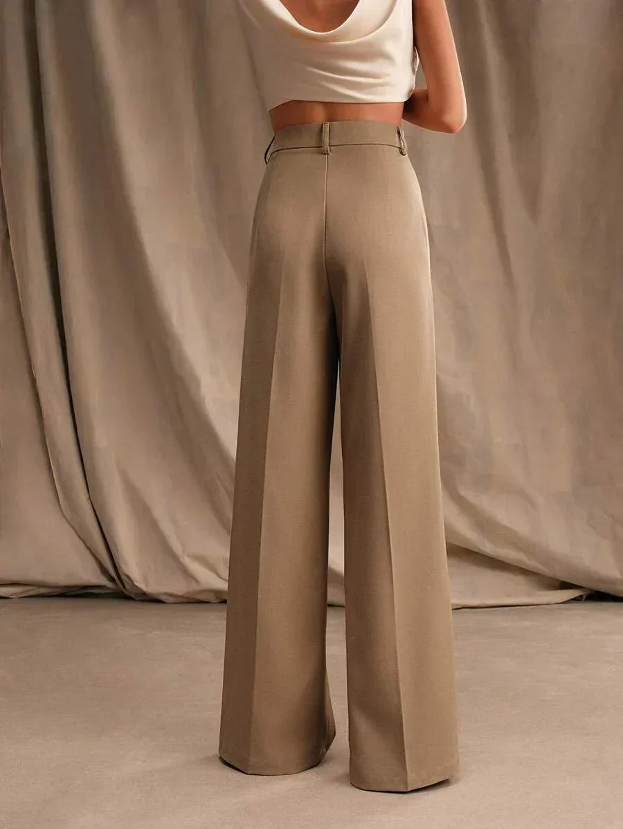 High Waist Wide Leg Trousers With Pleats And Zipper