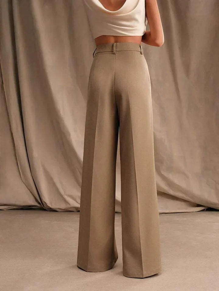 High Waist Wide Leg Trousers With Pleats And Zipper