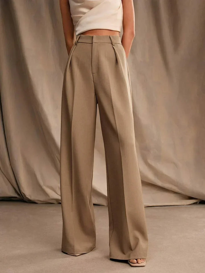 High Waist Wide Leg Trousers With Pleats And Zipper