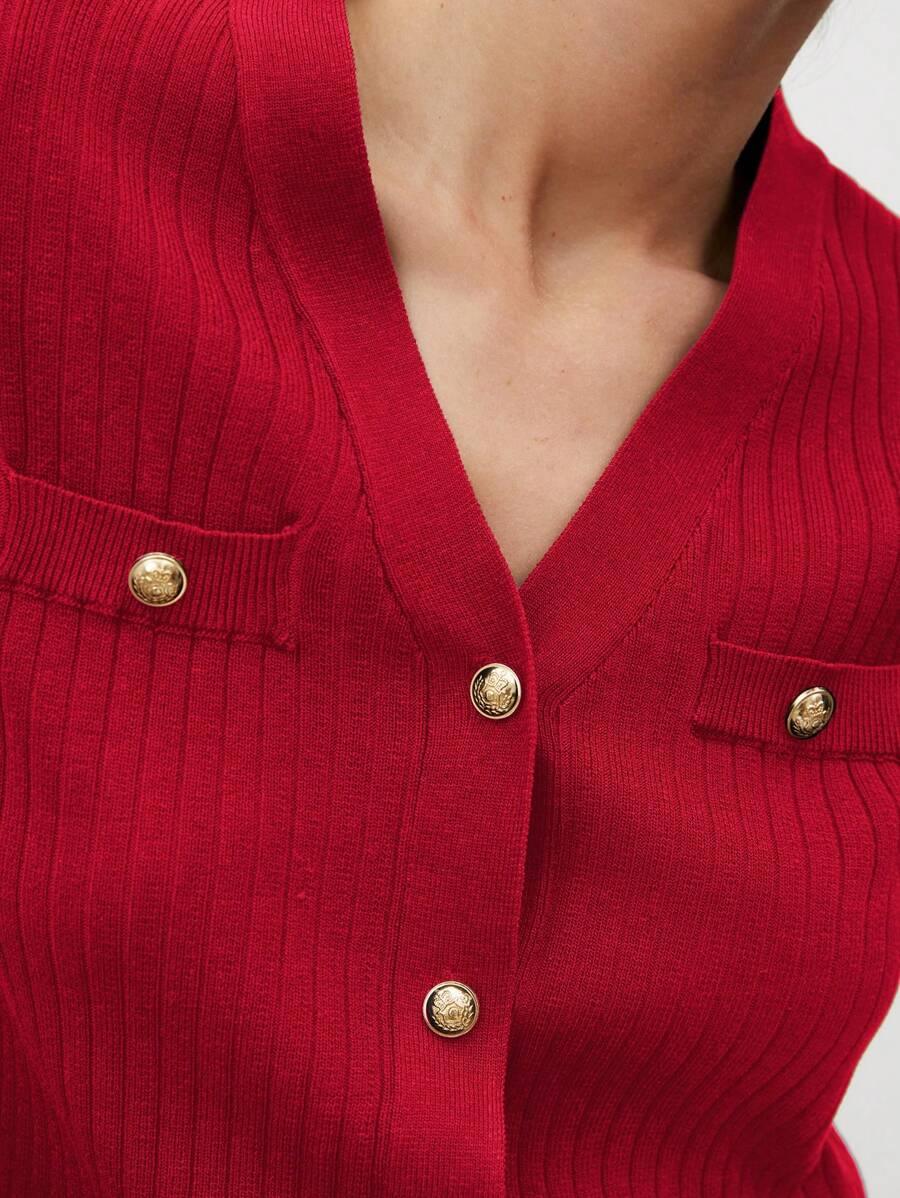 V Neck Knit Top Short Sleeve Office Ready Casual Chic