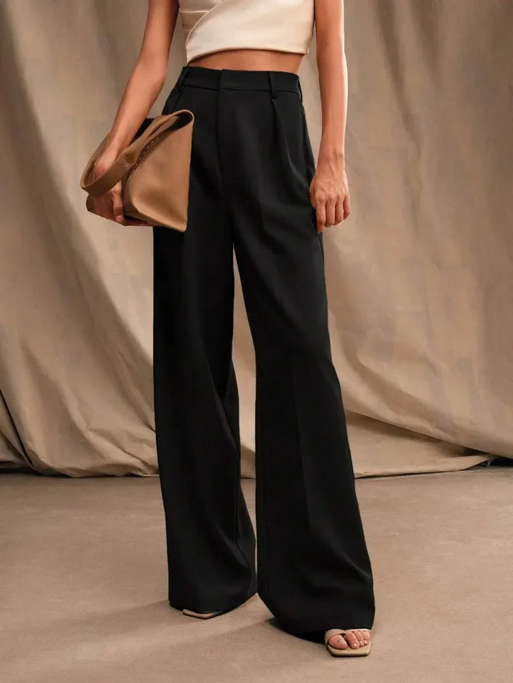 High Waist Wide Leg Trousers With Pleats And Zipper