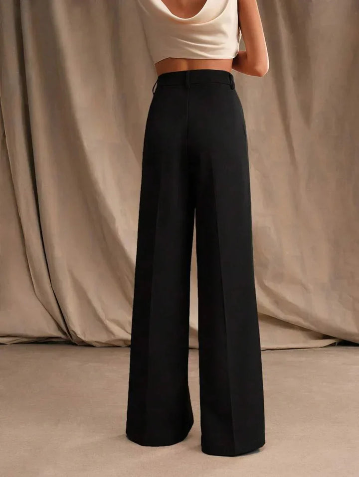 High Waist Wide Leg Trousers With Pleats And Zipper