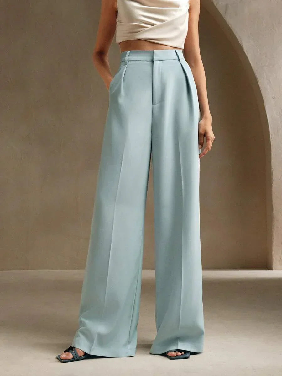 High Waist Wide Leg Trousers With Pleats And Zipper